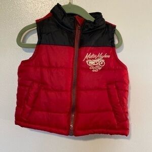 Boyz Wear by Nannette puffer red black motor Mayhem pocket vest 12months
